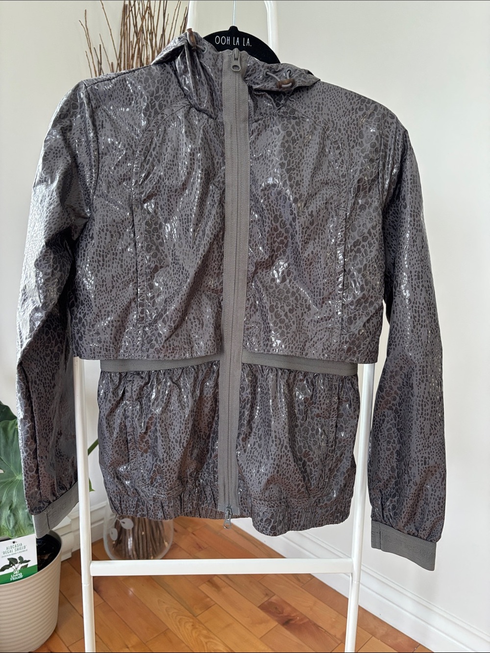 Adidas + Stlella McCartney Gray Metallic Leopard Print Hooded Jacket